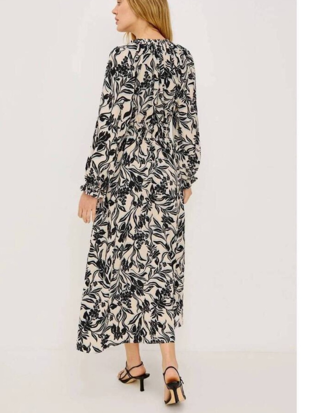 Rails Matia Blue Black White Floral V Neck Long Sleeve Boho Midi Maxi Dress M - Picture 7 of 16